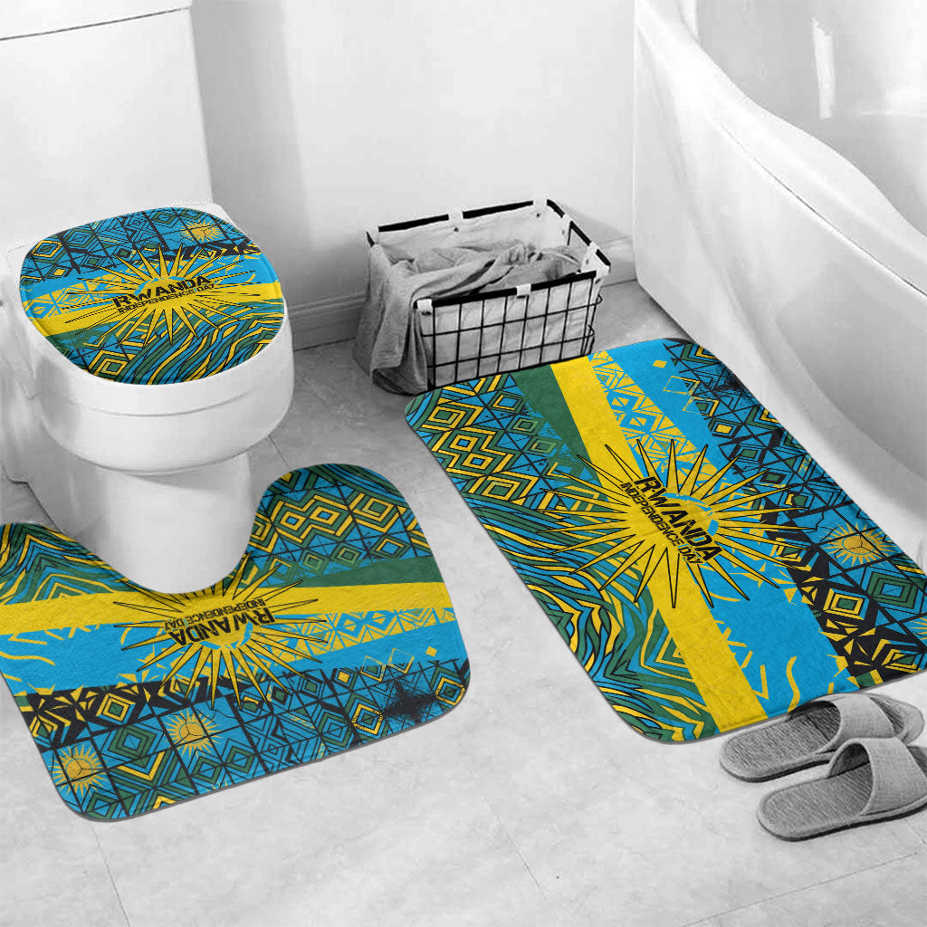 Rwanda Independence Day Bathroom Set Tribal Geometric Pattern - National Coat Of Arms And Sunburst