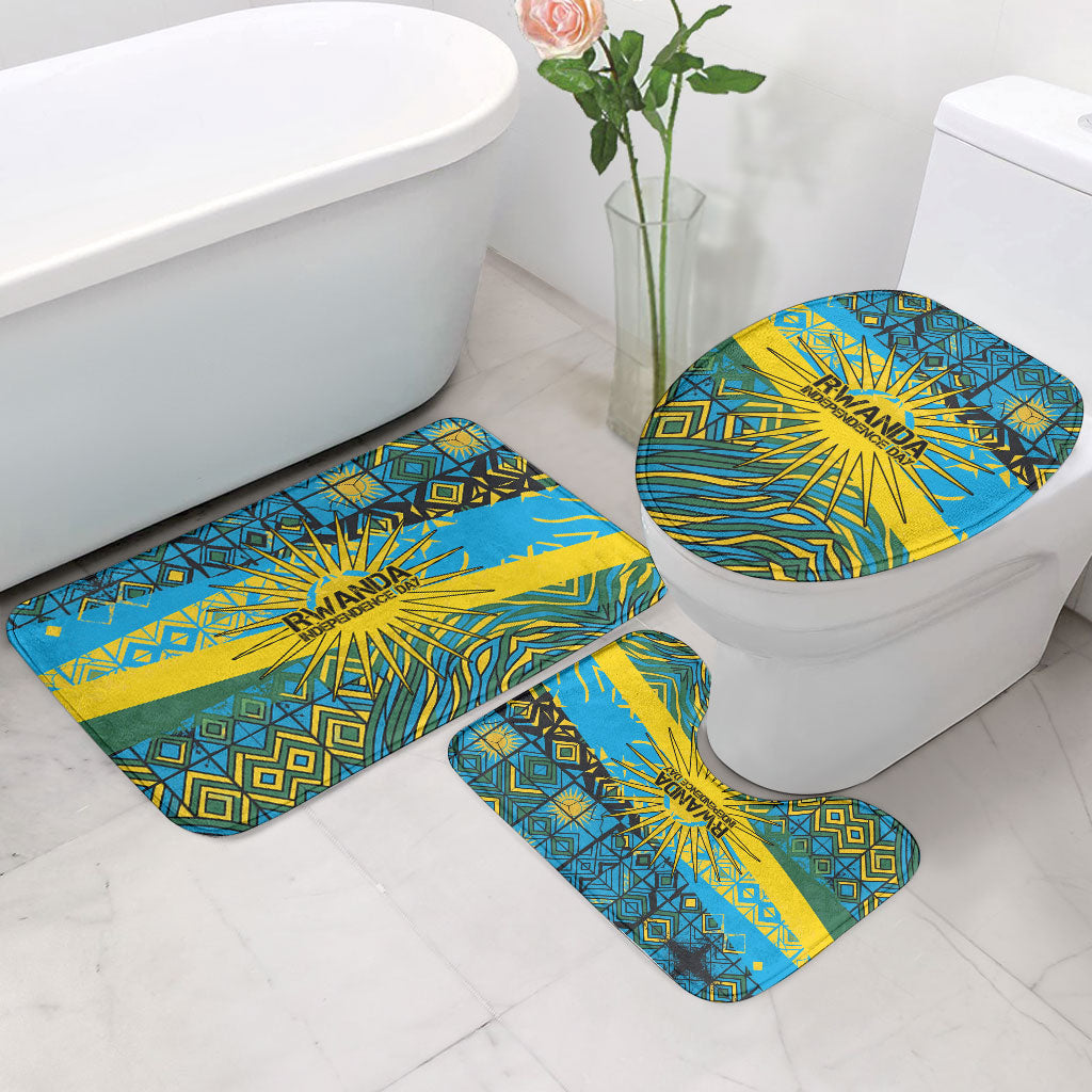 Rwanda Independence Day Bathroom Set Tribal Geometric Pattern - National Coat Of Arms And Sunburst