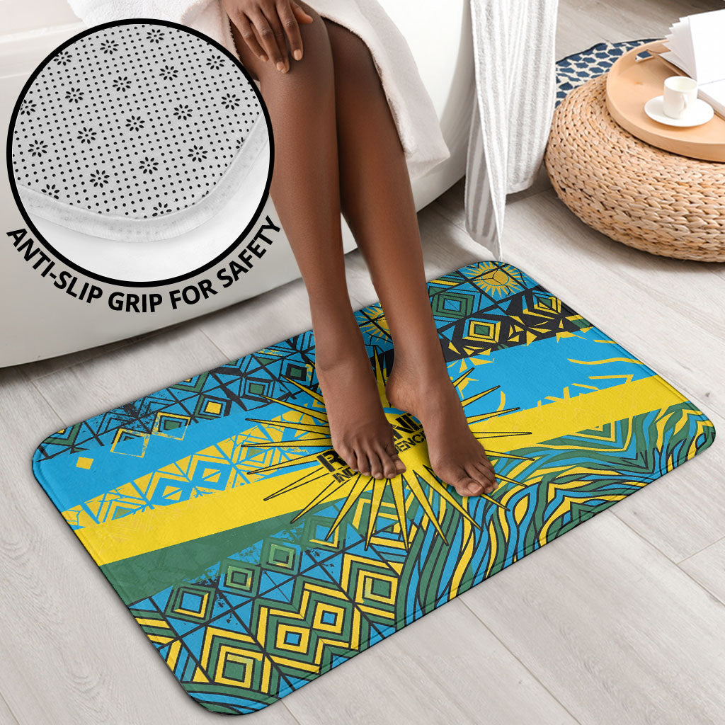 Rwanda Independence Day Bathroom Set Tribal Geometric Pattern - National Coat Of Arms And Sunburst