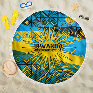 Rwanda Independence Day Beach Blanket Tribal Geometric Pattern - National Coat Of Arms And Sunburst