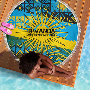 Rwanda Independence Day Beach Blanket Tribal Geometric Pattern - National Coat Of Arms And Sunburst
