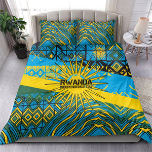 Rwanda Independence Day Bedding Set Tribal Geometric Pattern - National Coat Of Arms And Sunburst