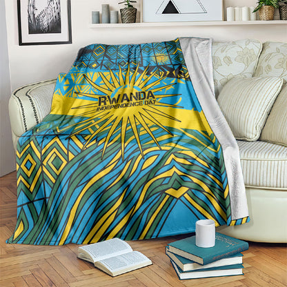 Rwanda Independence Day Blanket Tribal Geometric Pattern - National Coat Of Arms And Sunburst
