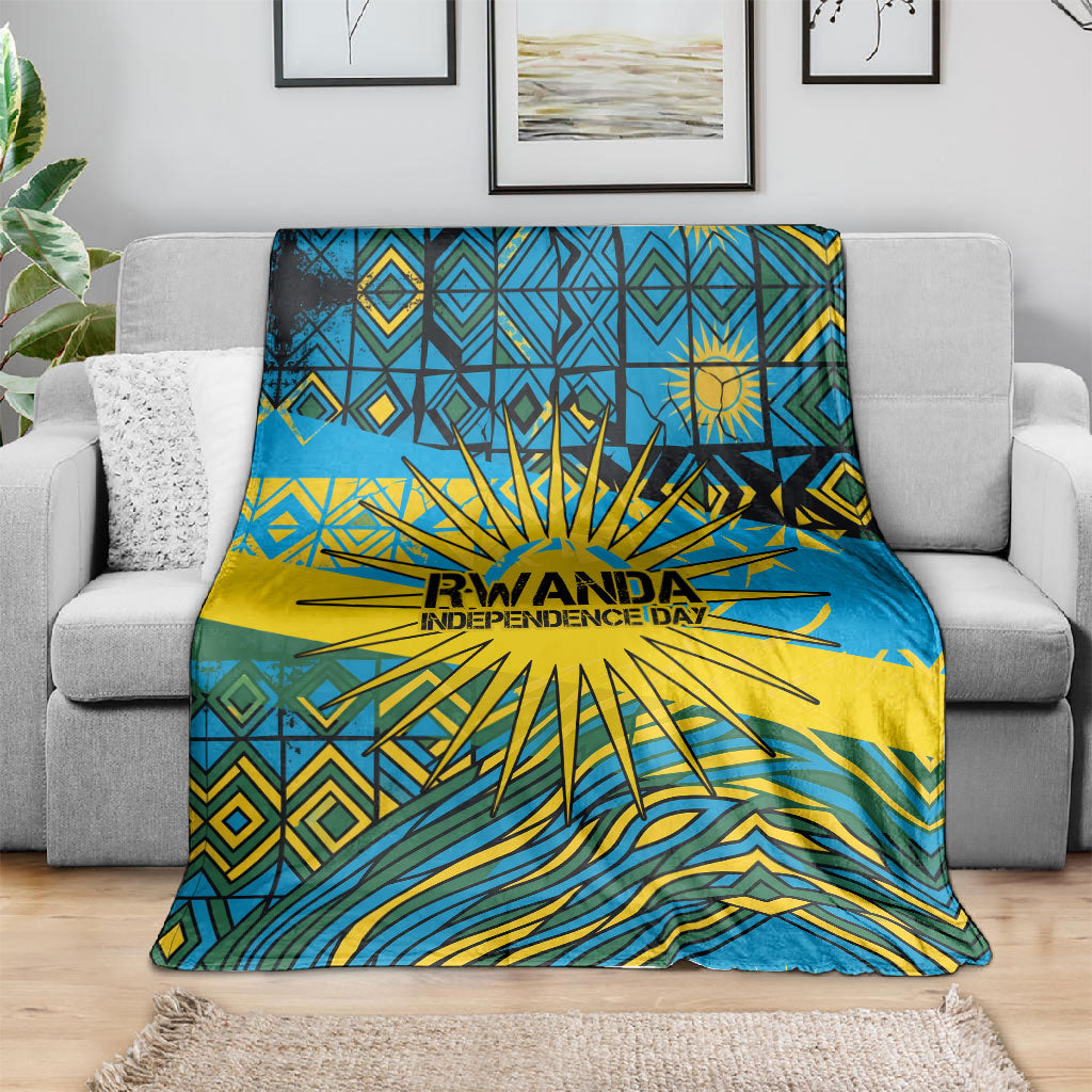 Rwanda Independence Day Blanket Tribal Geometric Pattern - National Coat Of Arms And Sunburst