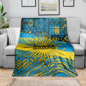 Rwanda Independence Day Blanket Tribal Geometric Pattern - National Coat Of Arms And Sunburst