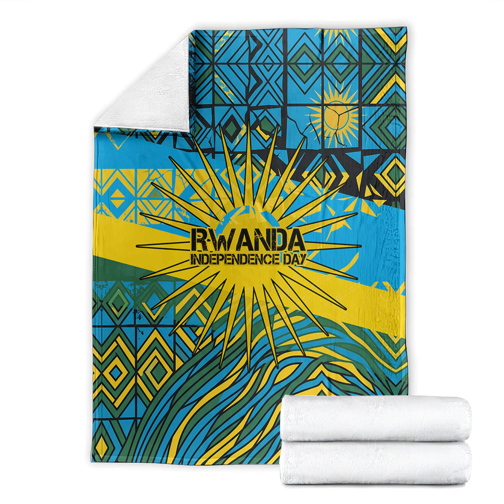 Rwanda Independence Day Blanket Tribal Geometric Pattern - National Coat Of Arms And Sunburst