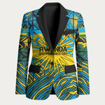 Rwanda Independence Day Blazer Tribal Geometric Pattern - National Coat Of Arms And Sunburst