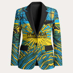 Rwanda Independence Day Blazer Tribal Geometric Pattern - National Coat Of Arms And Sunburst