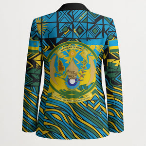 Rwanda Independence Day Blazer Tribal Geometric Pattern - National Coat Of Arms And Sunburst