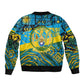 Rwanda Independence Day Bomber Jacket Tribal Geometric Pattern - National Coat Of Arms And Sunburst