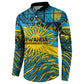 Rwanda Independence Day Button Sweatshirt Tribal Geometric Pattern - National Coat Of Arms And Sunburst