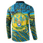 Rwanda Independence Day Button Sweatshirt Tribal Geometric Pattern - National Coat Of Arms And Sunburst