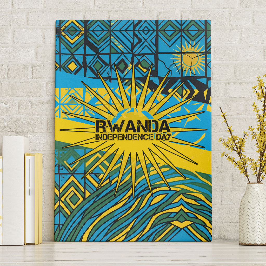 Rwanda Independence Day Canvas Wall Art Tribal Geometric Pattern - National Coat Of Arms And Sunburst
