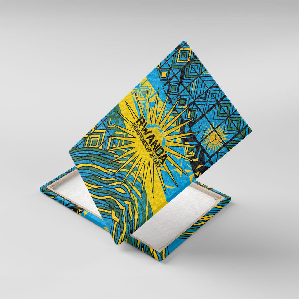 Rwanda Independence Day Canvas Wall Art Tribal Geometric Pattern - National Coat Of Arms And Sunburst