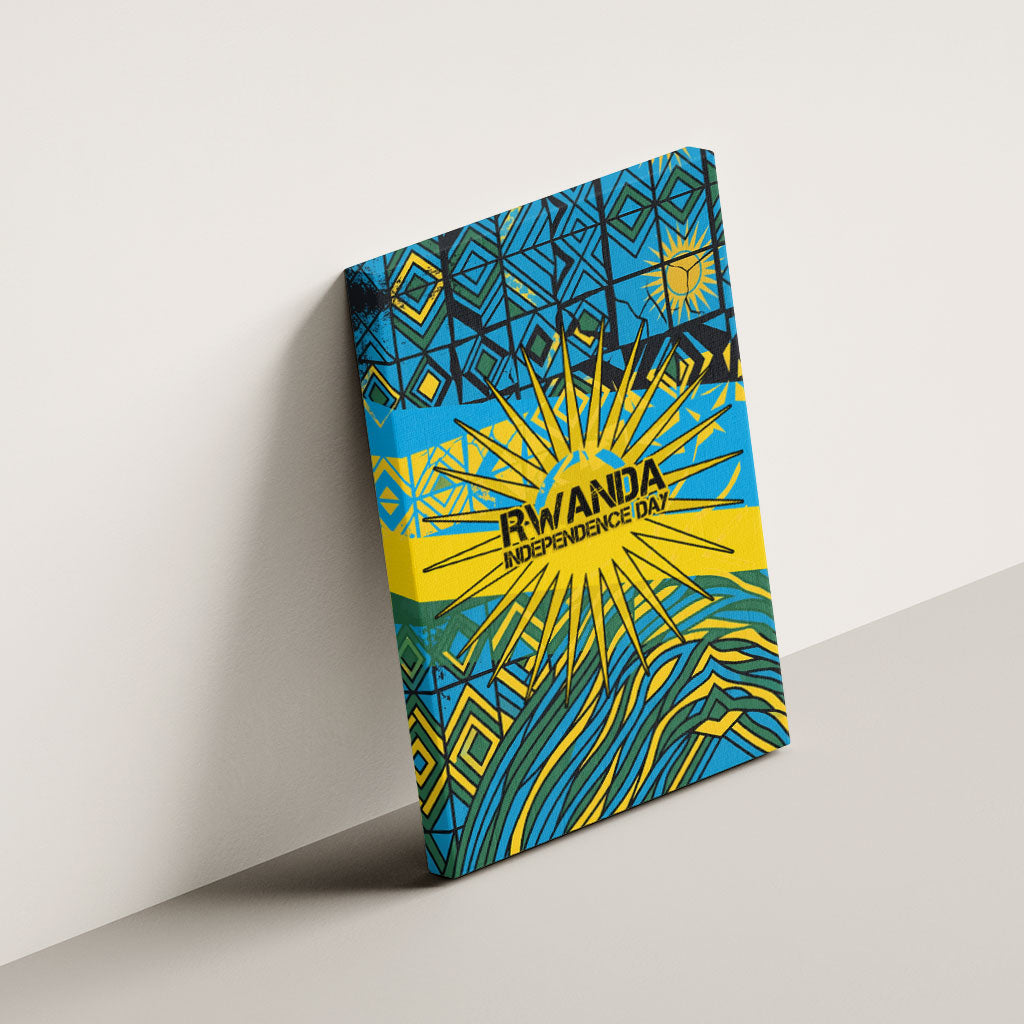 Rwanda Independence Day Canvas Wall Art Tribal Geometric Pattern - National Coat Of Arms And Sunburst