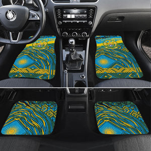 Rwanda Independence Day Car Mats Tribal Geometric Pattern - National Coat Of Arms And Sunburst