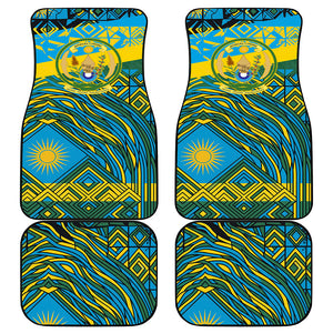 Rwanda Independence Day Car Mats Tribal Geometric Pattern - National Coat Of Arms And Sunburst