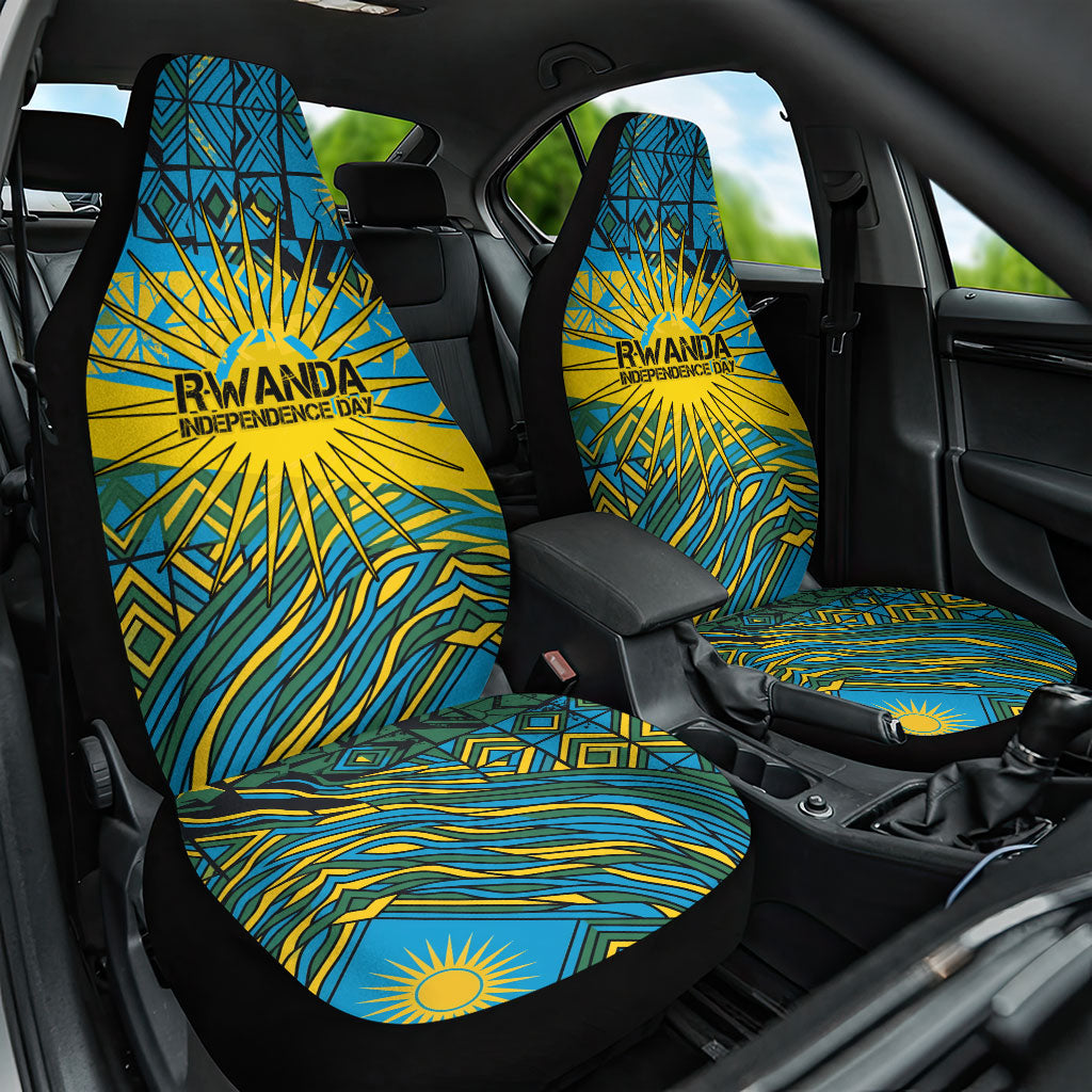 Rwanda Independence Day Car Seat Cover Tribal Geometric Pattern - National Coat Of Arms And Sunburst