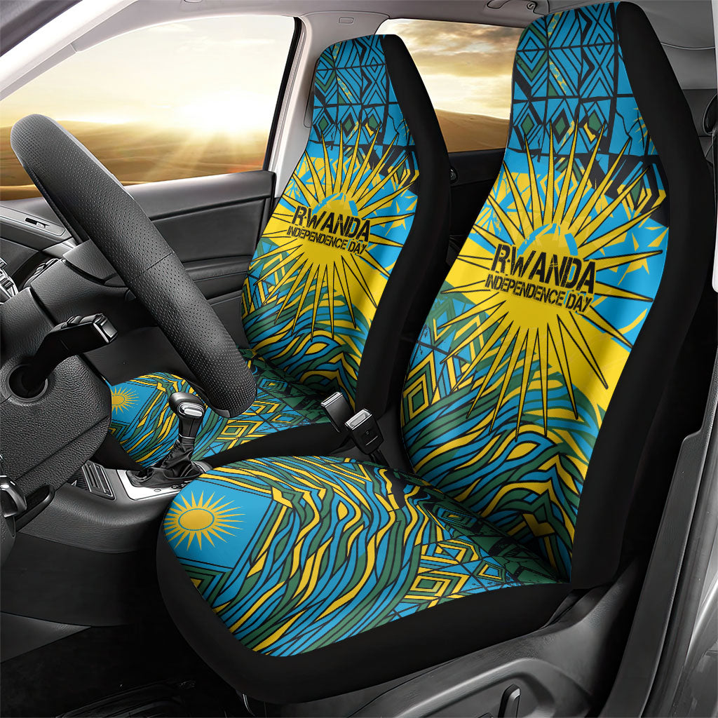Rwanda Independence Day Car Seat Cover Tribal Geometric Pattern - National Coat Of Arms And Sunburst