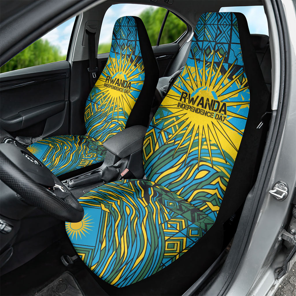Rwanda Independence Day Car Seat Cover Tribal Geometric Pattern - National Coat Of Arms And Sunburst