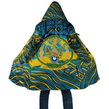 Rwanda Independence Day Cloak Tribal Geometric Pattern - National Coat Of Arms And Sunburst