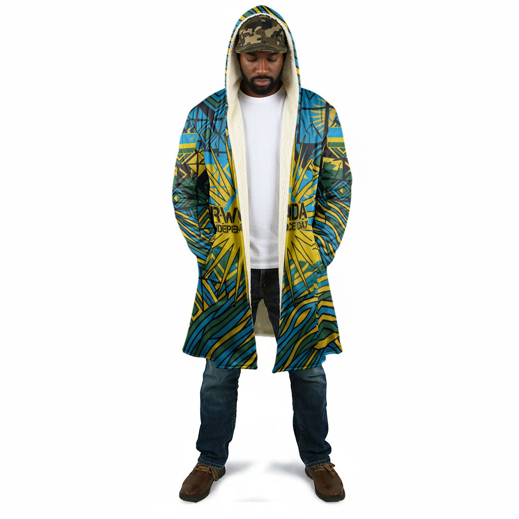 Rwanda Independence Day Cloak Tribal Geometric Pattern - National Coat Of Arms And Sunburst