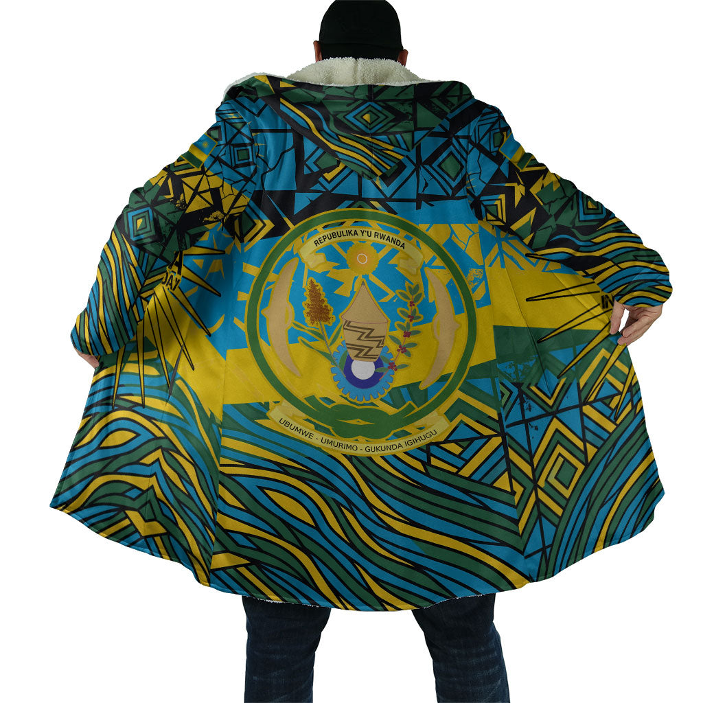 Rwanda Independence Day Cloak Tribal Geometric Pattern - National Coat Of Arms And Sunburst