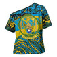 Rwanda Independence Day Cross Shoulder Shirt Tribal Geometric Pattern - National Coat Of Arms And Sunburst