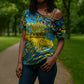Rwanda Independence Day Cross Shoulder Shirt Tribal Geometric Pattern - National Coat Of Arms And Sunburst