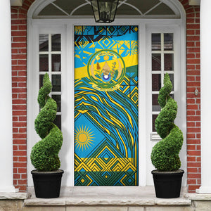 Rwanda Independence Day Door Cover Tribal Geometric Pattern - National Coat Of Arms And Sunburst