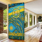 Rwanda Independence Day Door Cover Tribal Geometric Pattern - National Coat Of Arms And Sunburst