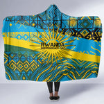 Rwanda Independence Day Hooded Blanket Tribal Geometric Pattern - National Coat Of Arms And Sunburst