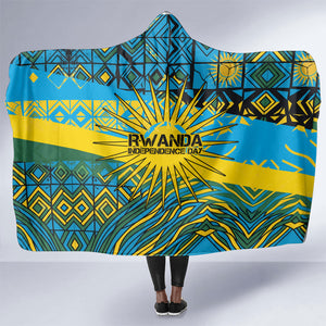 Rwanda Independence Day Hooded Blanket Tribal Geometric Pattern - National Coat Of Arms And Sunburst