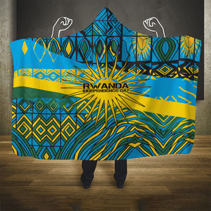 Rwanda Independence Day Hooded Blanket Tribal Geometric Pattern - National Coat Of Arms And Sunburst