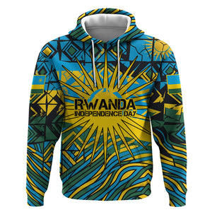 Rwanda Independence Day Hoodie Tribal Geometric Pattern - National Coat Of Arms And Sunburst