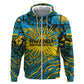 Rwanda Independence Day Hoodie Tribal Geometric Pattern - National Coat Of Arms And Sunburst