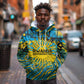 Rwanda Independence Day Hoodie Tribal Geometric Pattern - National Coat Of Arms And Sunburst