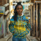 Rwanda Independence Day Hoodie Tribal Geometric Pattern - National Coat Of Arms And Sunburst
