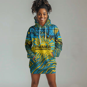 Rwanda Independence Day Hoodie Dress Tribal Geometric Pattern - National Coat Of Arms And Sunburst