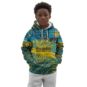 Rwanda Independence Day Kid Hoodie Tribal Geometric Pattern - National Coat Of Arms And Sunburst