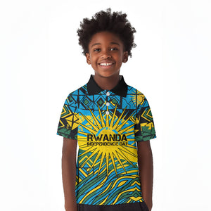 Rwanda Independence Day Kid Polo Shirt Tribal Geometric Pattern - National Coat Of Arms And Sunburst