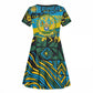 Rwanda Independence Day Kid Short Sleeve Dress Tribal Geometric Pattern - National Coat Of Arms And Sunburst