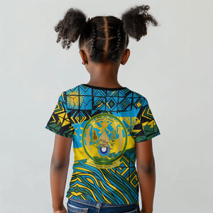 Rwanda Independence Day Kid T shirt Tribal Geometric Pattern - National Coat Of Arms And Sunburst