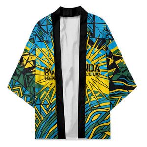 Rwanda Independence Day Kimono Tribal Geometric Pattern - National Coat Of Arms And Sunburst