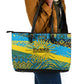 Rwanda Independence Day Leather Tote Bag Tribal Geometric Pattern - National Coat Of Arms And Sunburst