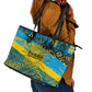 Rwanda Independence Day Leather Tote Bag Tribal Geometric Pattern - National Coat Of Arms And Sunburst