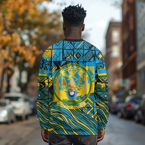 Rwanda Independence Day Long Sleeve Shirt Tribal Geometric Pattern - National Coat Of Arms And Sunburst