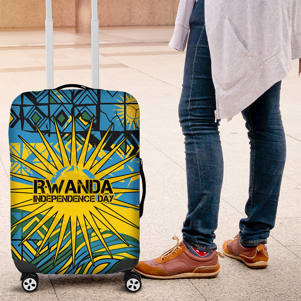 Rwanda Independence Day Luggage Cover Tribal Geometric Pattern - National Coat Of Arms And Sunburst