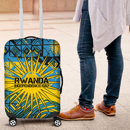 Rwanda Independence Day Luggage Cover Tribal Geometric Pattern - National Coat Of Arms And Sunburst