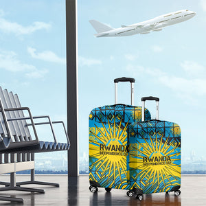 Rwanda Independence Day Luggage Cover Tribal Geometric Pattern - National Coat Of Arms And Sunburst
